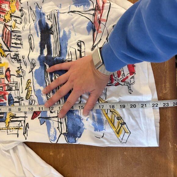 Weekends by Chico's size 2 Medium Beach Scene Graphic Print Quarter Sleeve Top - Picture 6 of 6